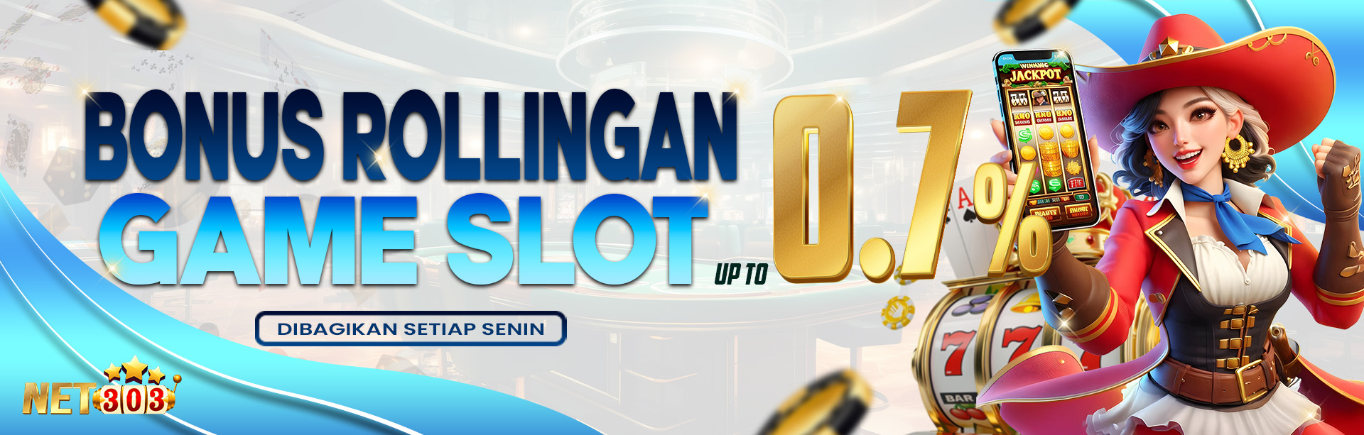 BONUS COMMISION / ROLINGAN SLOT UP TO 0,7% DIBAGIKAN SETIAP HARI SENIN. S&K BERLAKU.	